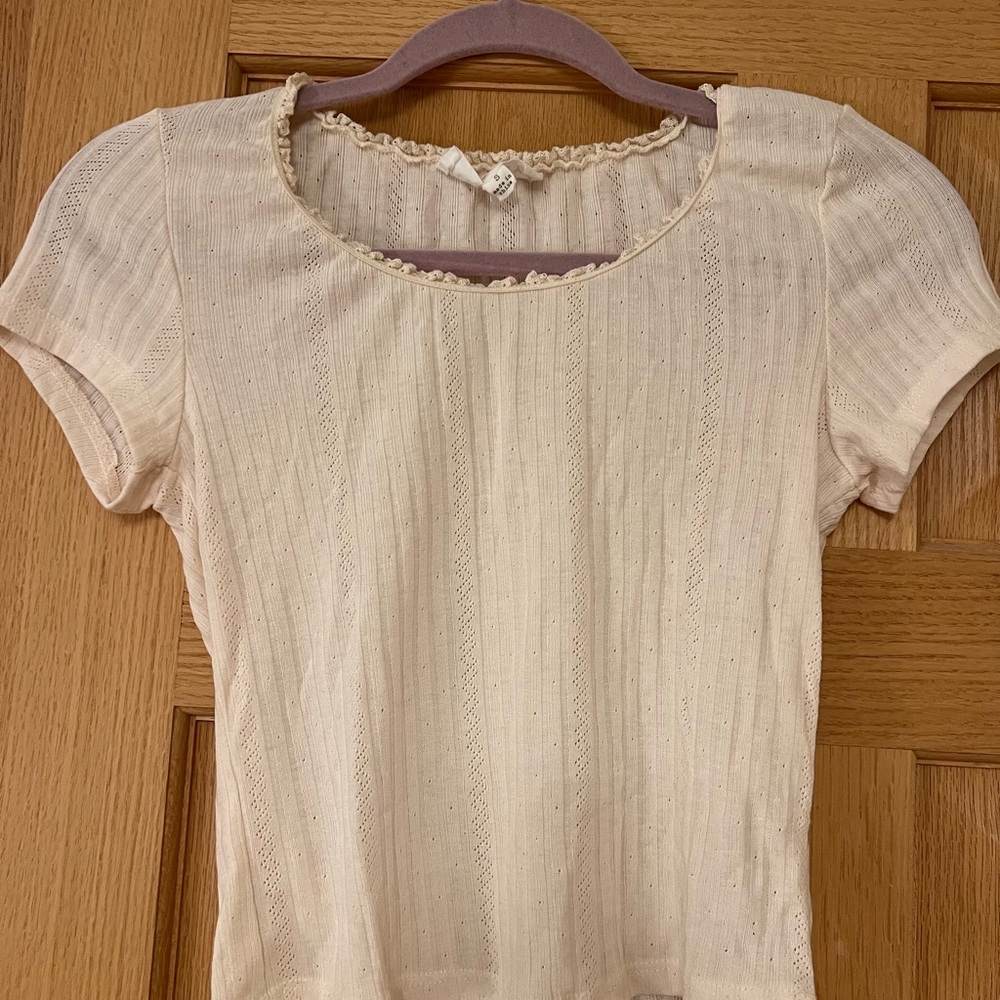 Chic Cream Short Sleeve Women's Top